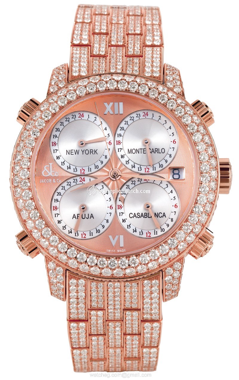 Jacob Co. h24rrgDC Five Time Zone Mens Automatic 18k Rose Gold Pave Diamond watch Jacob Co. h24rrgDC Five Time Zone Mens Automatic 18k Rose Gold Pave Diamond watch